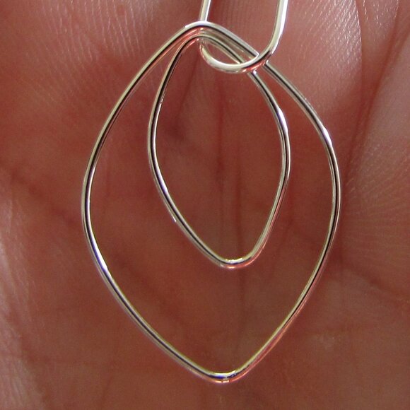 Sterling Silver Pointed Oval Dangle Earrings - Picture 3 of 4